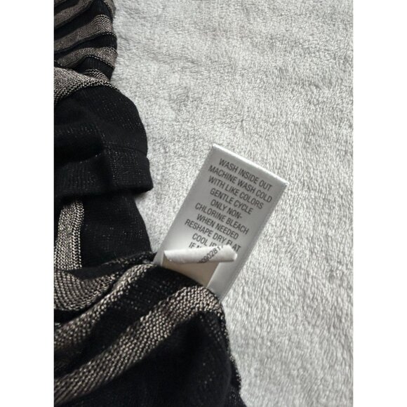 Dana Buchman Womens Black & Beige Striped Shimmer Knit Top Size Large 3/4 Sleeve - Picture 5 of 9